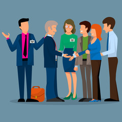 Business people vector groups presentation to investors conferense teamwork meeting characters interview illustration.
