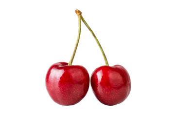 Pair of ripe sweet cherries isolated on white background