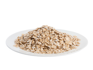 Plate with granola high angle of view isolated on white