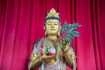 Kwan Im statue holding branch and peach