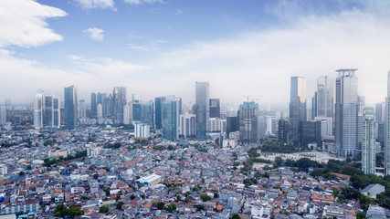 Jakarta city under blue sky