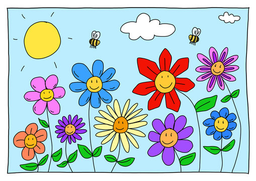 Ausmalbild Blumen - koloriert