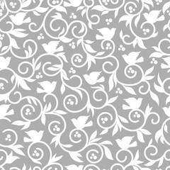 Fototapeta premium floral ornament with birds. seamless pattern