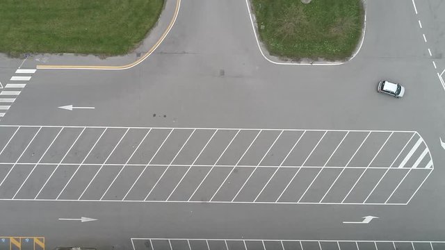 Empty parking lot, aerial video shot with a drone