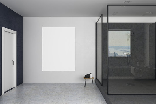 Contemporary bathroom with blank billboard