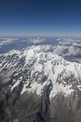 Cerro Tiquimani, Huayna Potosi. The Cordillera Real is a mountain range in the South American Altiplano of Bolivia.