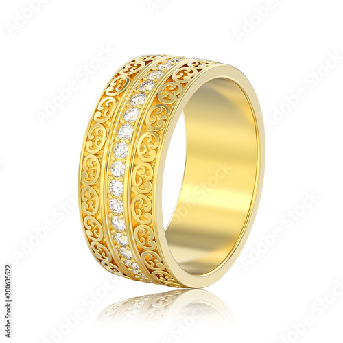 Ilration Isolated Yellow Gold Decorative Wedding Bands Carved Ilration Isolated Yellow Gold Decorative Wedding Bands Carved Out Ring With Ornament Reflection