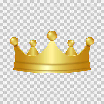 Realistic gold crown. 3D golden crown isolated on transparent background. Vector illustration.