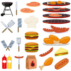Colorful cartoon bbq outdoors 23 element set