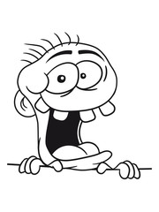 verstecken schild fläche schreiben leer text mauer lachen gesicht verrückt crazy wahnsinnig blöd lustig grimasse albern cool comic cartoon clipart