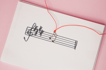 Fototapeta na wymiar musical notes on pink background
