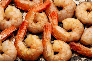 Grilled prawns with chili pepper, garlic and thyme. Grilled seafood.