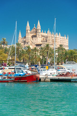View of Palma de Mallorca with Cathedral La Seu and the fishing port - 9317
