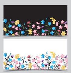 Vector illustration of colorful flowers. Summer floral decorations. Banner template