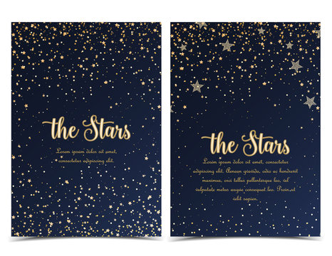 Vector illustration of stars on a dark background. Night sky. Cheerful party and celebration