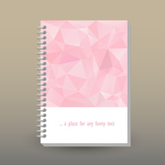 Fototapeta premium vector cover of diary or notebook with ring spiral binder - format A5 - layout brochure concept - cute pastel baby pink colored - polygonal triangle pattern