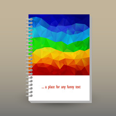 vector cover of diary or notebook with ring spiral binder - format A5 - layout brochure concept - rainbow colored with full color spectrum -  polygonal triangle pattern