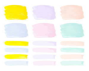 Vector colorful paint smear stroke stain set. Abstract textured art illustration. Acrylic Texture Paint Stain Illustration. Hand drawn brush strokes vector elements. Spring and summer colors.