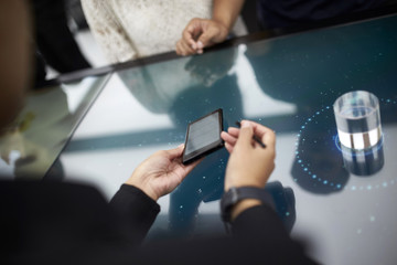 hand hold a smartphone, show phone screen, mock up