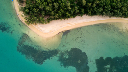 Aerial photograph of beautiful sea landscape and beach with copy space (photo from drone)