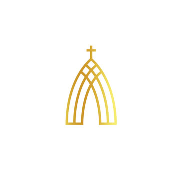 recommend clip art: Church abstract minimalistic golden logo on white background. Outline religion vector logotype. Christian faith symbol.