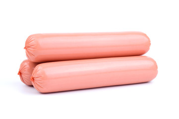 Group of whole tasty boiled sausages isolated on white background