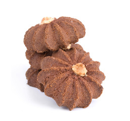 Group of tasty chocolate cookies isolated on on white background