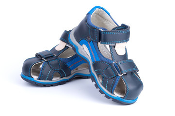pair of blue baby sandals shoes isolated on white background