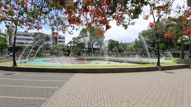 Pereira Colombia march 2018 In the lake park of Pereira people can sit down admiring the fountain's water games.