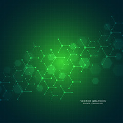 Technology background with hexagons. Molecular structure and chemical compounds.
