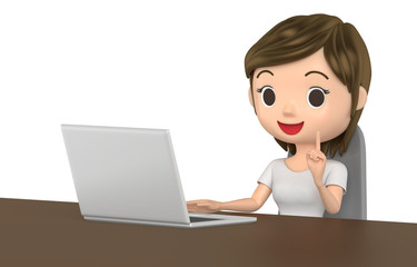 3D illustration character - A woman wearing a T-shirt explains.