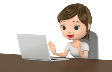 3D illustration character - A woman wearing a T-shirt explains.