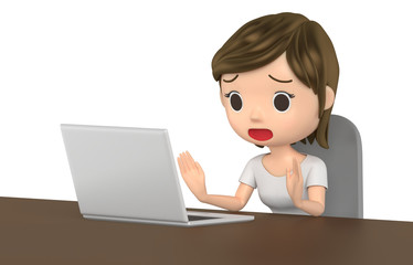 3D illustration character - A woman in a T-shirt is in trouble.