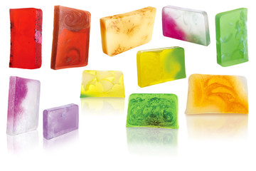 Hand made natural solid soaps for hygiene and cleanliness,  isolated on white background, clipping paths included