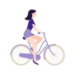 Fototapeta na wymiar The girl is riding a bicycle. Rest and vacation. Healthy lifestyle. Vector flat illustration.