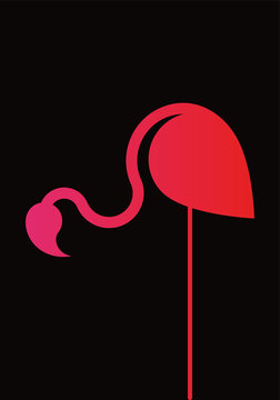 Pink flamingo on black background. Minimalist style logo design. Stylized silhouette of flamingo. Vector illustration.
