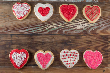 Two Lines of Decorated Heart Shaped Cookies