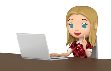 3D illustration character - A woman wearing a red dress has an explanation.