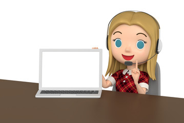 3D illustration character - A woman wearing a red dress has an explanation.