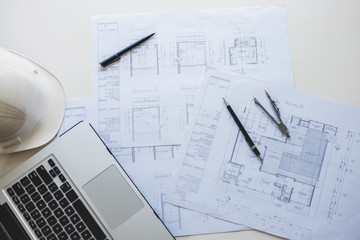 Workplace items of architect or engineering tools for project