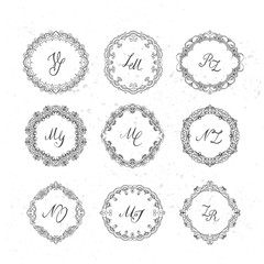 Set of wreath isolated on white background. Vector template with flourishes ornament elements.