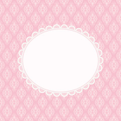 Invitation card with blank space for text on pink damask background. Vector illustration