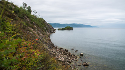 Fototapeta na wymiar Baikal lake coat, Shaman Rock .