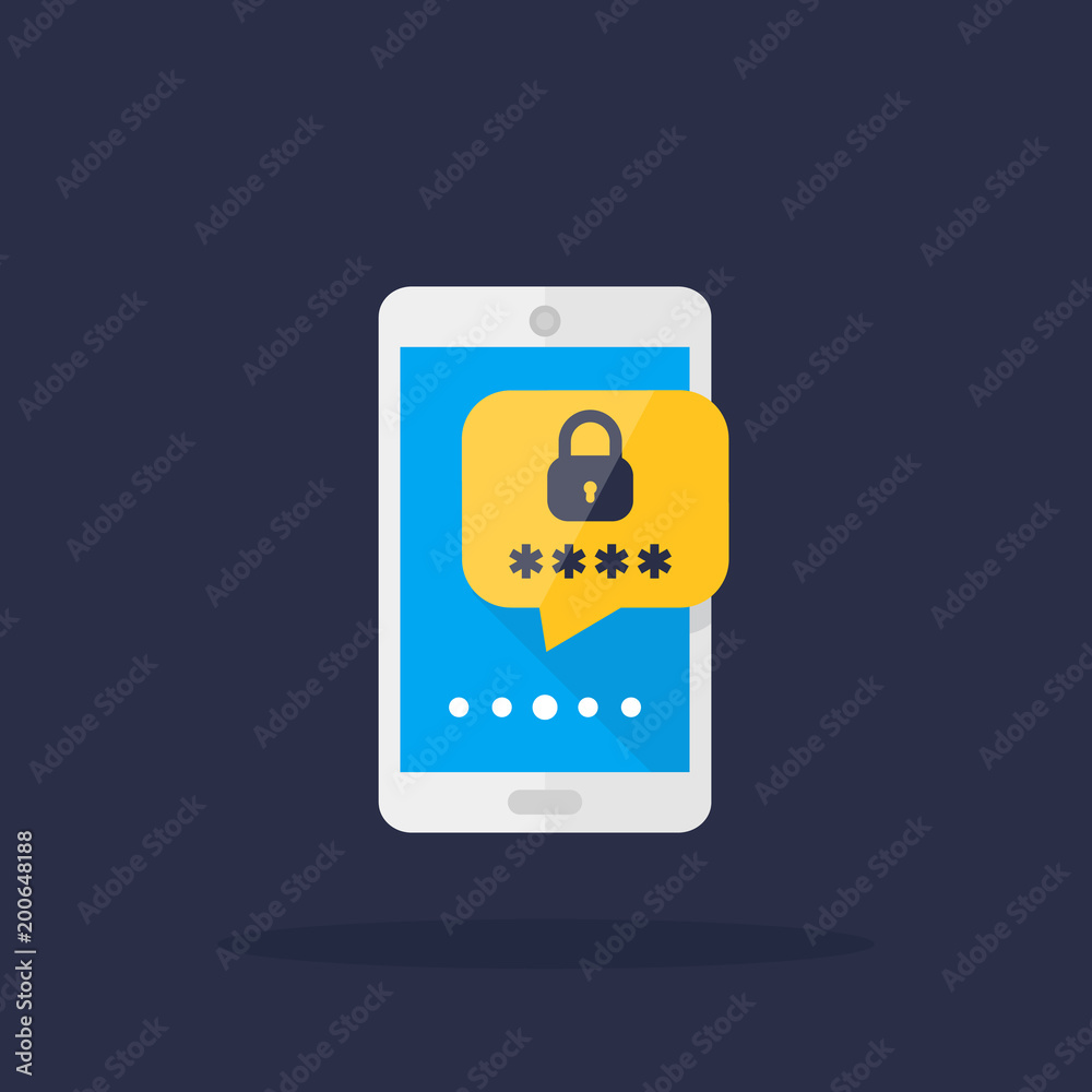 Sticker Mobile security, password access, authentication vector icon