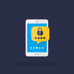 Mobile security, password access, authentication vector icon