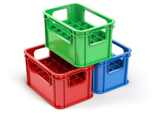 Empty  plastic storage crates for bottles isolated on white background.