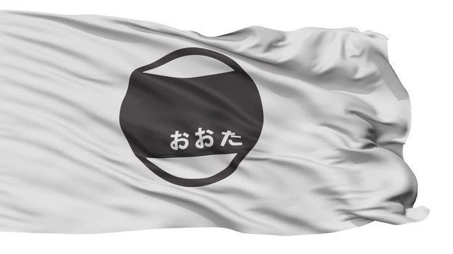 Ota flag, Gunma prefecture, realistic animation isolated on white seamless loop - 10 seconds long (alpha channel is included)