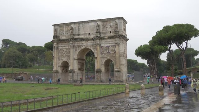 The Arch of Constantine on a rainy day in Rome