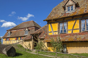 Fototapeta na wymiar Ungersheim. Maisons anciennes à colombages. Alsace. Haut-Rhin. Grand Est
