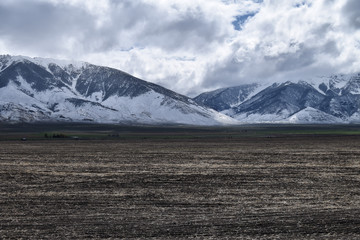Idaho mountains, field, snowy mountains, clouds, nature, outdoors